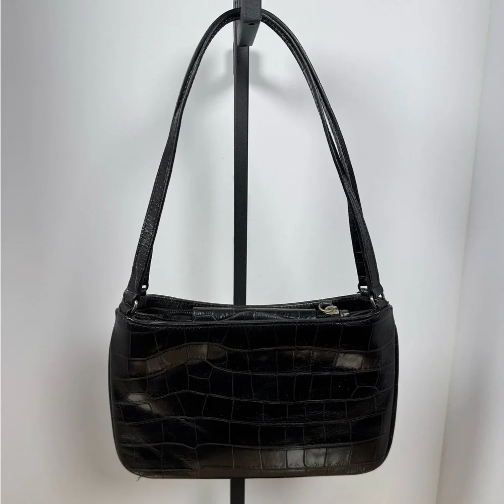 Ann Taylor Classic Small Croc-Embossed Black Shoulder Bag